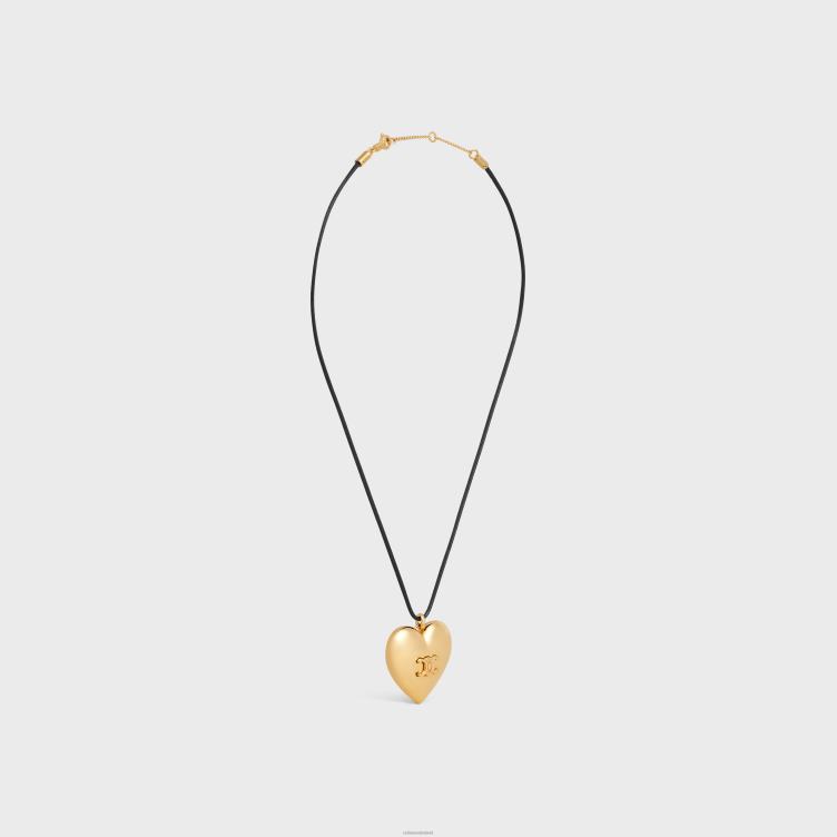 CELINE goud/zwart coeur triomphe ketting van messing met gouden afwerking en katoen 4TLH81255