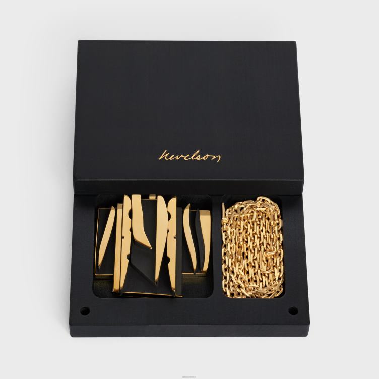 CELINE goud/zwart nevelson project ketting vermeil & eikenhout 4TLH81362