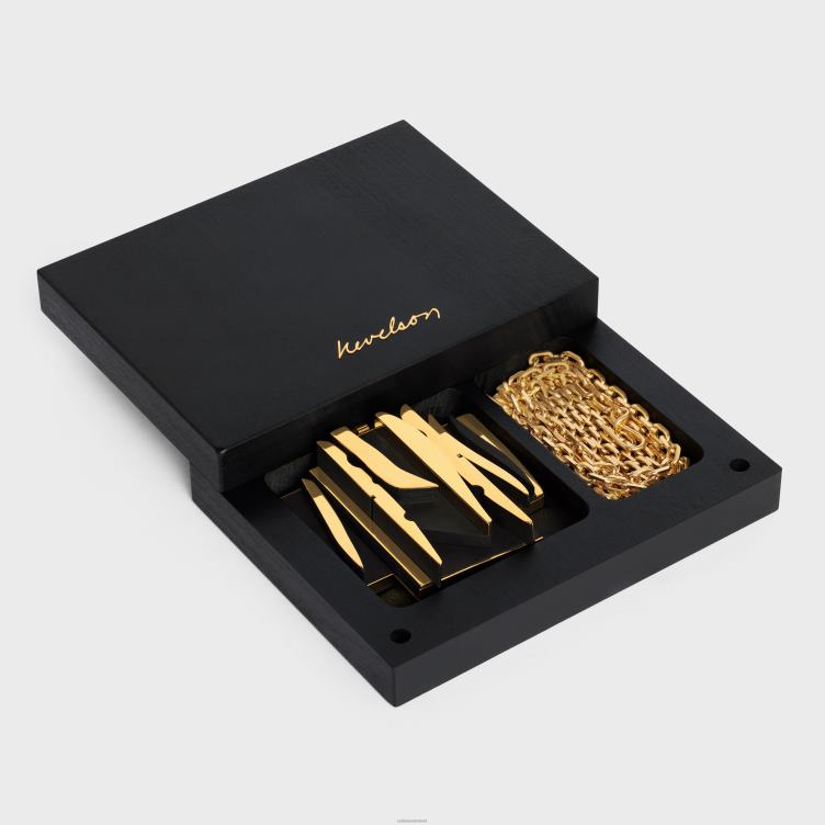 CELINE goud/zwart nevelson project ketting vermeil & eikenhout 4TLH81362