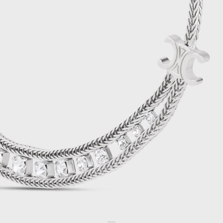 CELINE zilver korte ketting met madeliefjes in messing met rhodiumafwerking en strass 4TLH81354