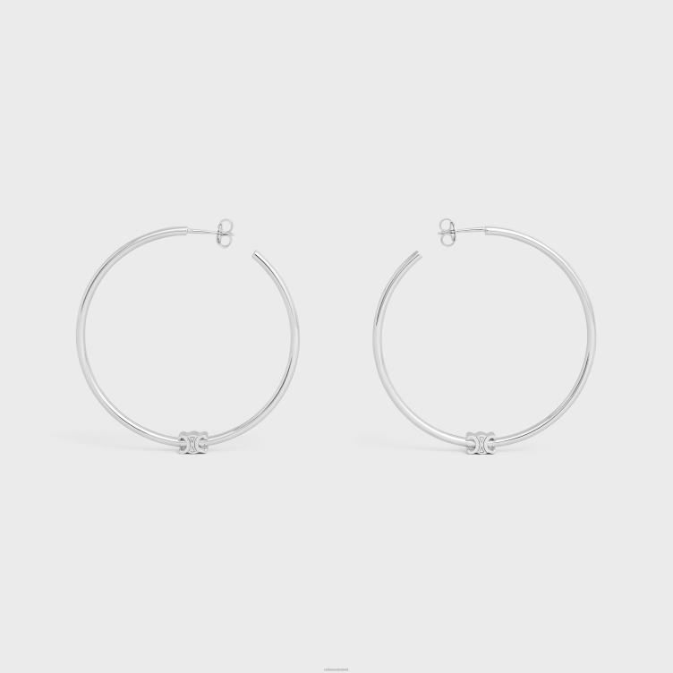 CELINE zilver triomphe grote hoepels in messing met rhodiumafwerking 4TLH81261