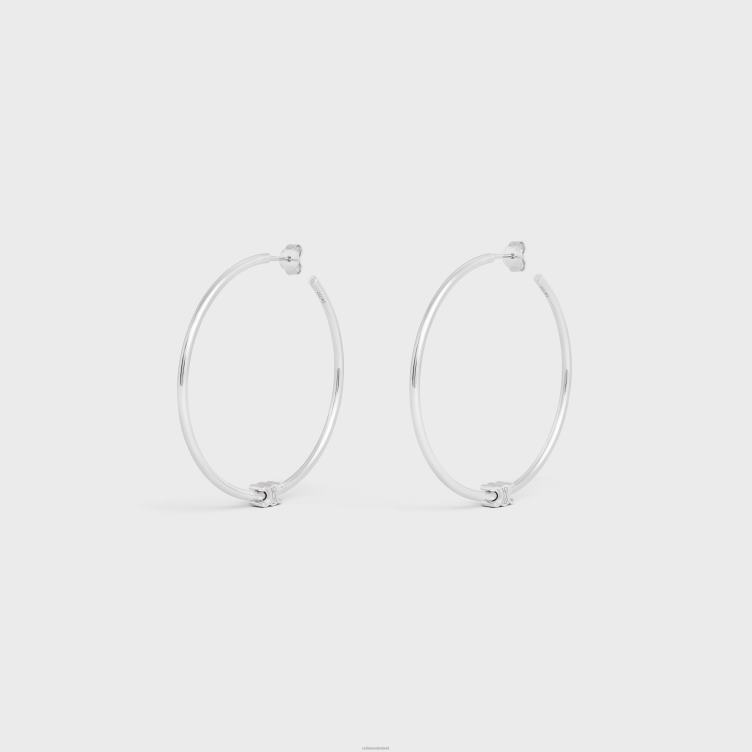 CELINE zilver triomphe grote hoepels in messing met rhodiumafwerking 4TLH81261