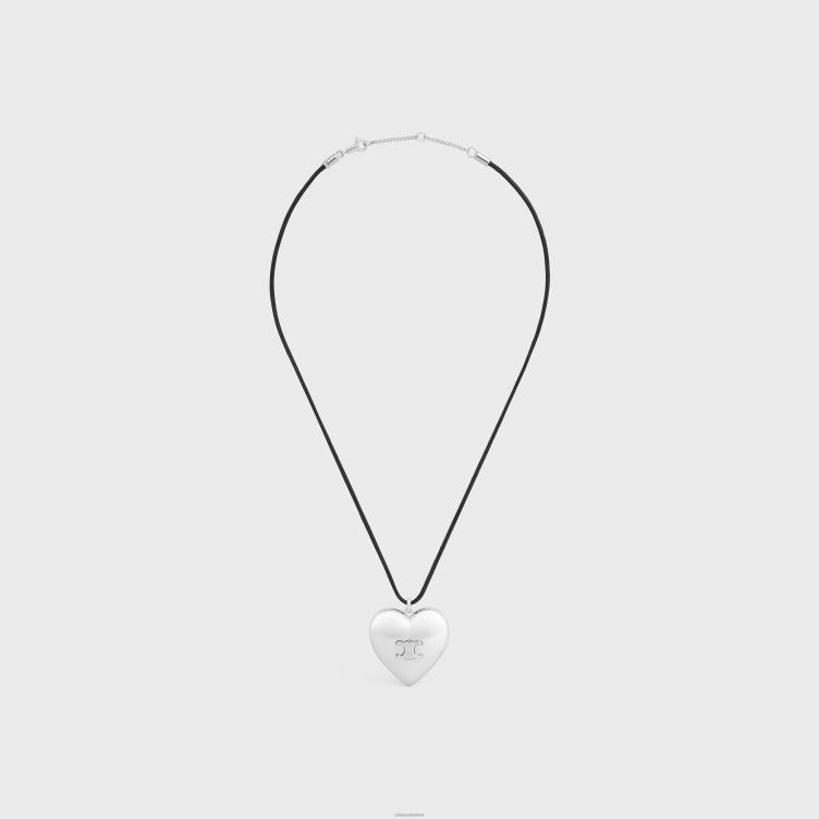 CELINE zilver zwart coeur triomphe ketting in messing met rhodiumafwerking en katoen 4TLH81256
