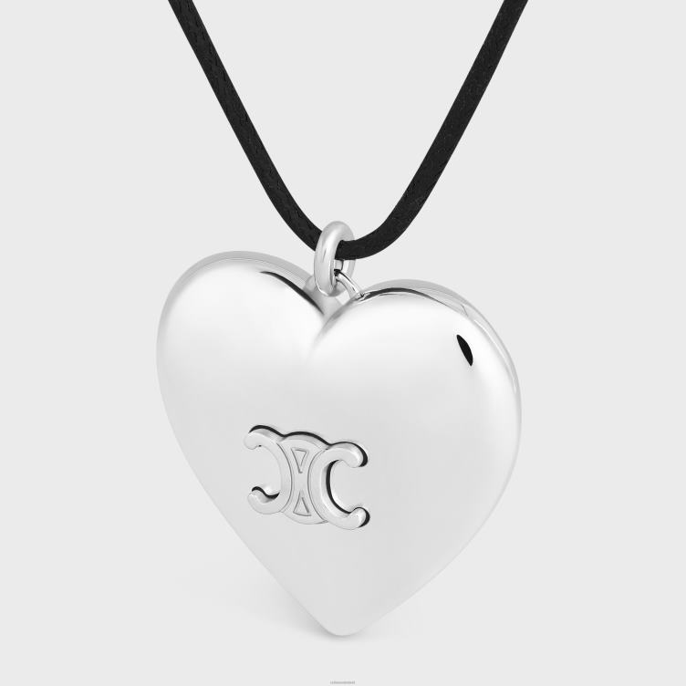 CELINE zilver zwart coeur triomphe ketting in messing met rhodiumafwerking en katoen 4TLH81256