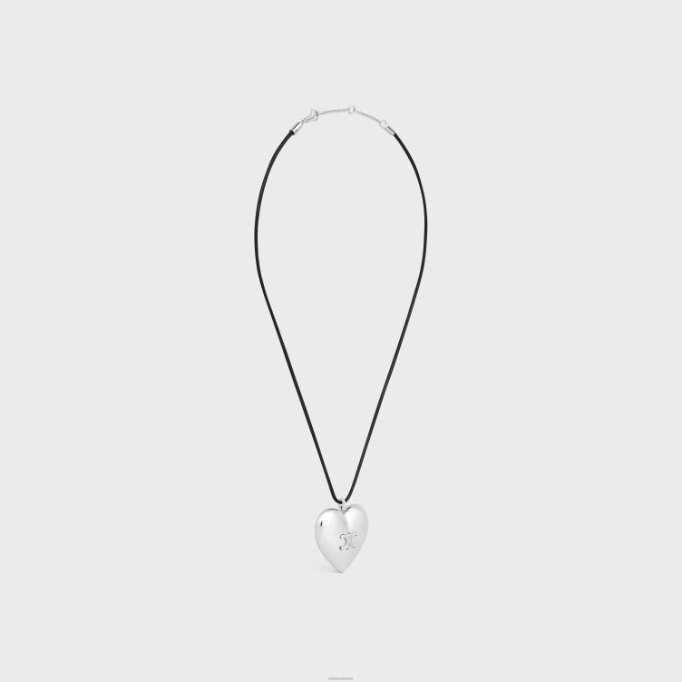 CELINE zilver zwart coeur triomphe ketting in messing met rhodiumafwerking en katoen 4TLH81256