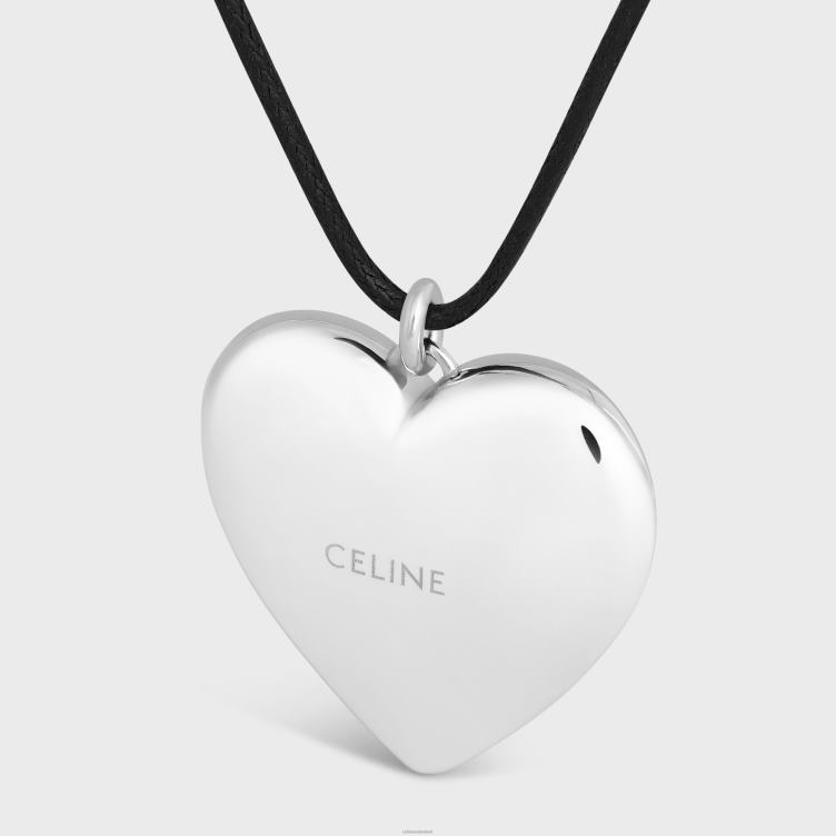 CELINE zilver zwart coeur triomphe ketting in messing met rhodiumafwerking en katoen 4TLH81256