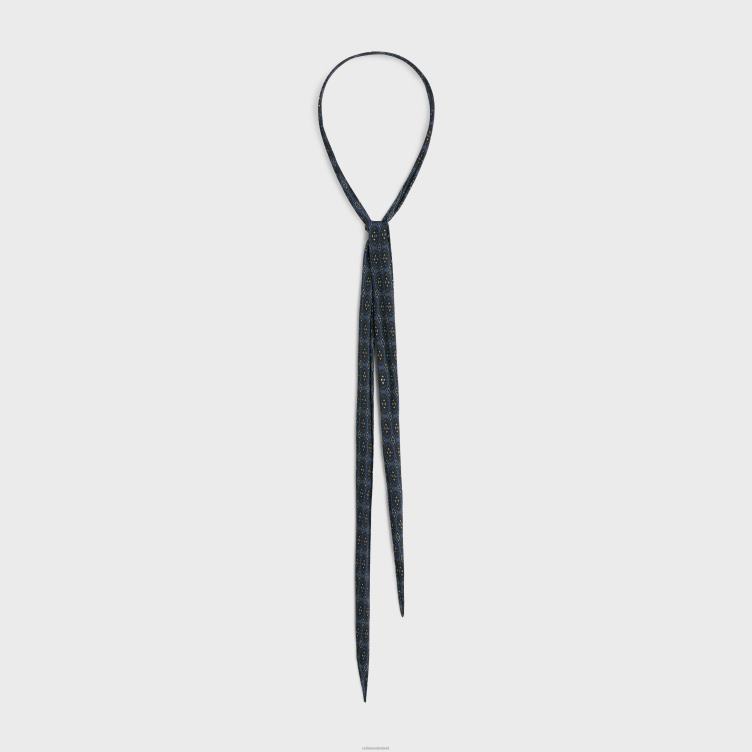 CELINE blauwe denim dunne sjaal in barokke zijden charmeuse 4TLH81220