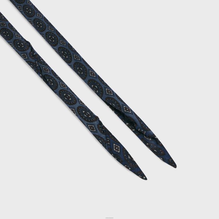 CELINE blauwe denim dunne sjaal in barokke zijden charmeuse 4TLH81220