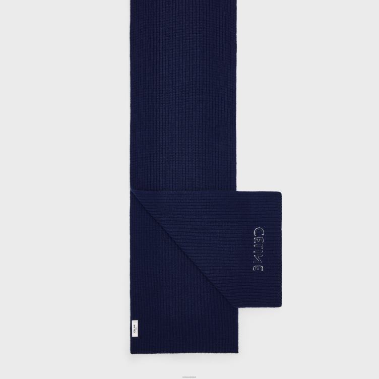 CELINE marine sjaal van geribde, gevilte wol 4TLH82255