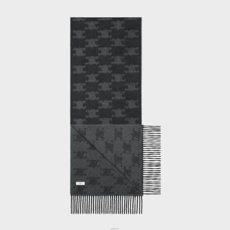 CELINE zwart/antraciet Sjaal met franjes van kasjmier met monogram 4TLH82261