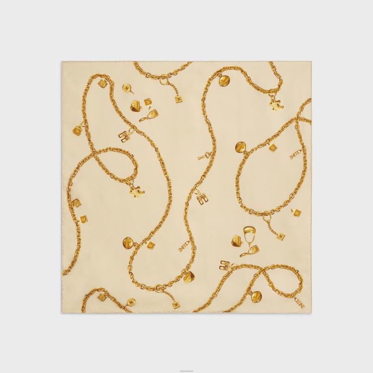 CELINE beige vierkant in keten kwastjes zijde twill 4TLH81207