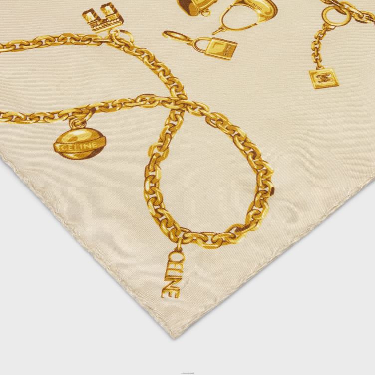 CELINE beige vierkant in keten kwastjes zijde twill 4TLH81207