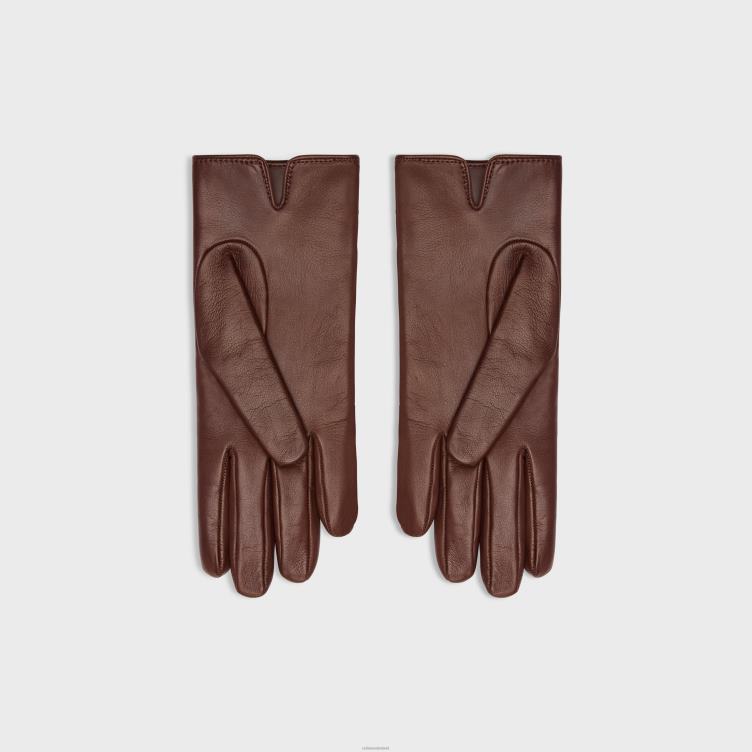 CELINE bruin triomphe-handschoenen van geplooid lamsleer 4TLH81187
