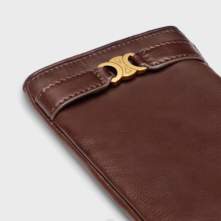 CELINE bruin triomphe-handschoenen van geplooid lamsleer 4TLH81187