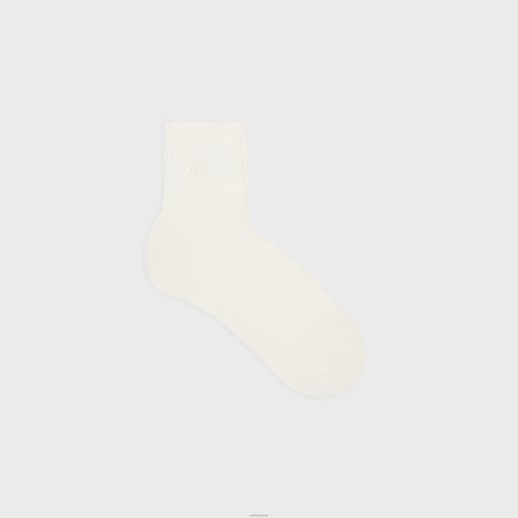CELINE ecru triomphe sokken van geribd katoen 4TLH81059