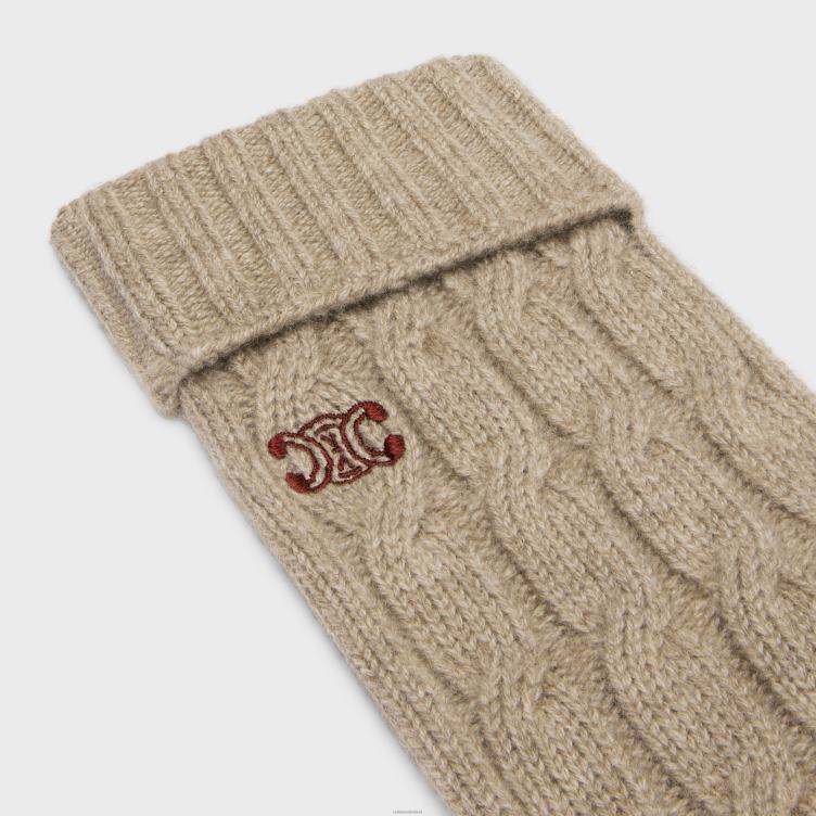 CELINE licht taupe Kabelgebreide triomphe-handschoenen van kasjmier 4TLH81186