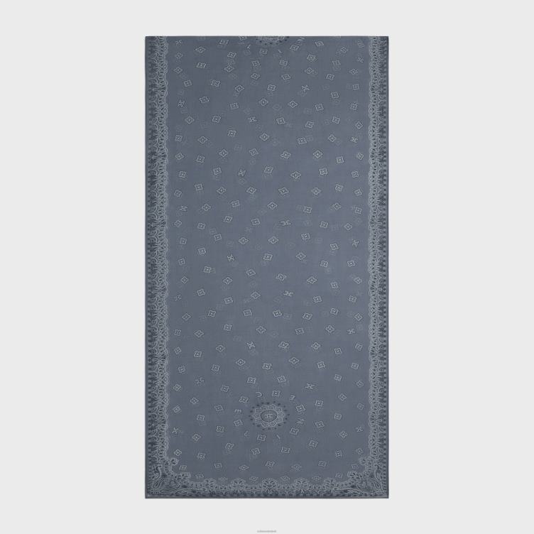 CELINE lichte denim stola van gebloemde kasjmiermousseline 4TLH81051