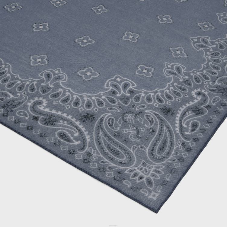 CELINE lichte denim stola van gebloemde kasjmiermousseline 4TLH81051