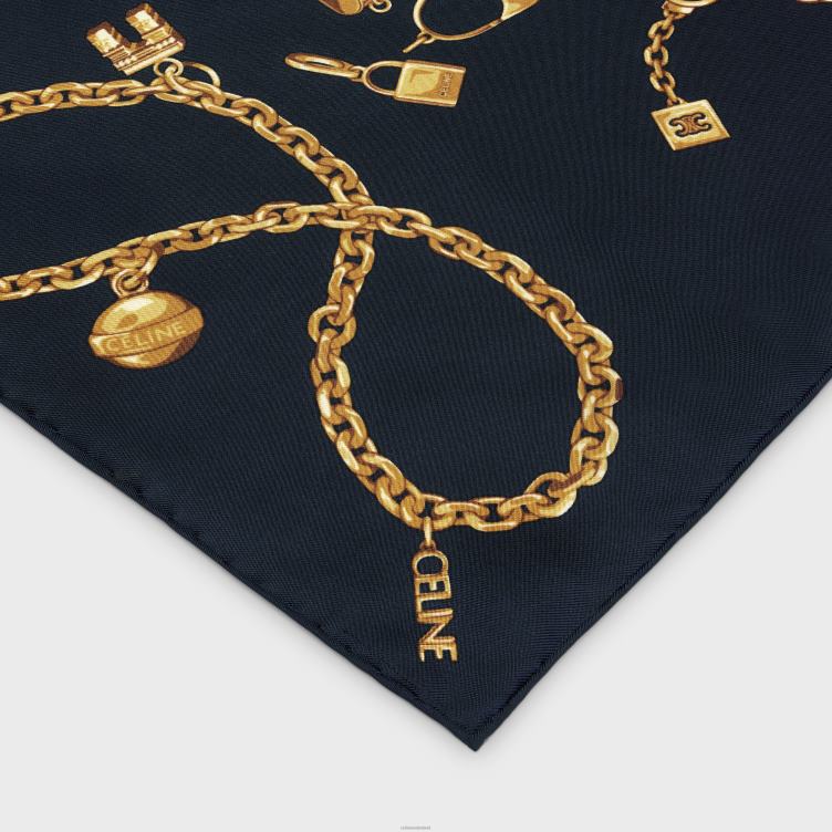 CELINE marine vierkant in keten kwastjes zijde twill 4TLH81205
