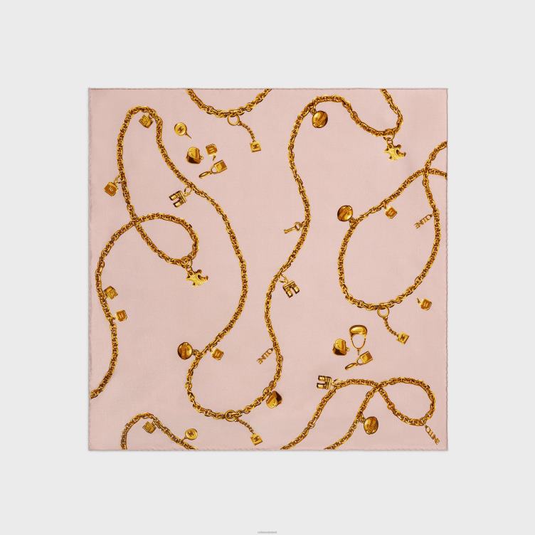 CELINE oude roos vierkant in keten kwastjes zijde twill 4TLH81206