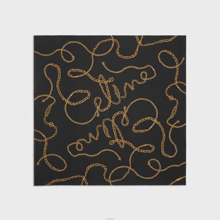 CELINE zwart vierkant van zijden twill met ketting 4TLH81204