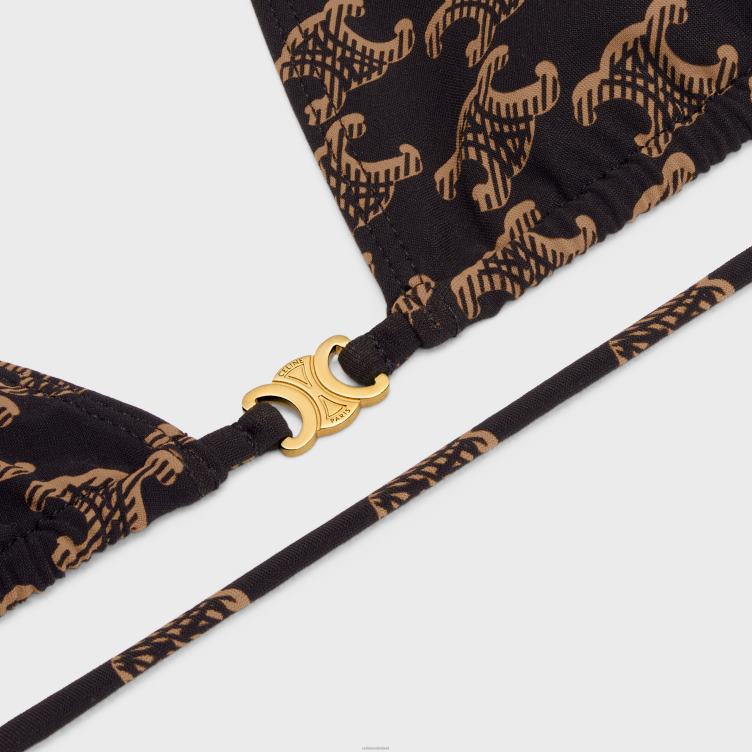 CELINE toffee/bruin Triangeltopje van matte jersey met monogram 4TLH8904