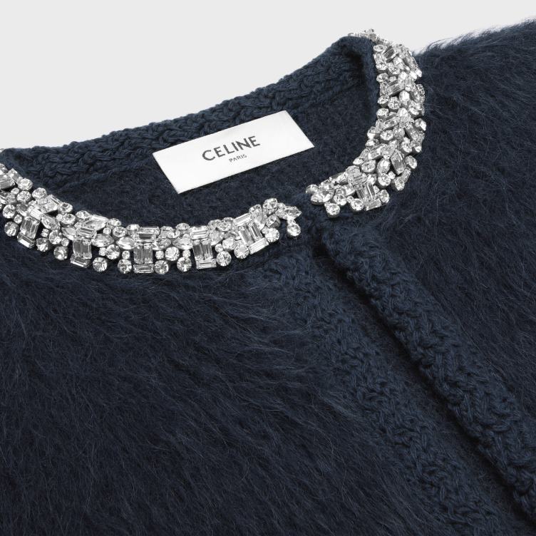 CELINE blauw geborduurd vest van geborsteld mohair 4TLH8617