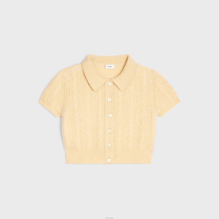 CELINE bleek geel Een cropped vest van geborsteld kasjmier 4TLH8771