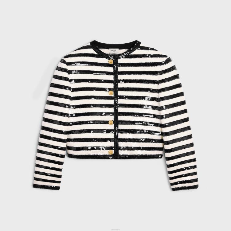 CELINE ecru/zwart geborduurd marinevest van wol 4TLH8569