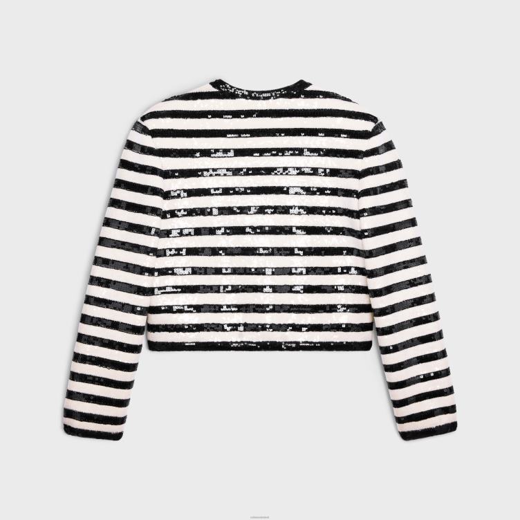 CELINE ecru/zwart geborduurd marinevest van wol 4TLH8569