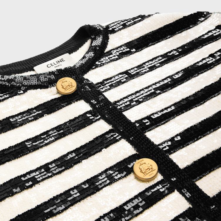 CELINE ecru/zwart geborduurd marinevest van wol 4TLH8569