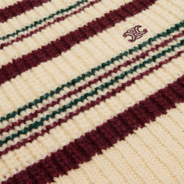 CELINE gebroken wit Trui met ronde hals van gestreepte, geribde wol 4TLH8749