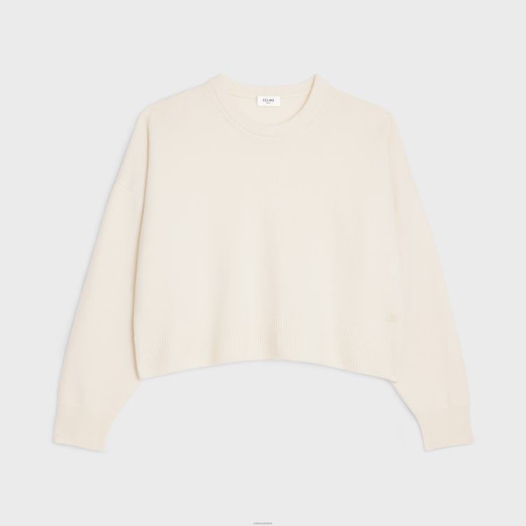 CELINE gebroken wit triomphe cropped trui van erfgoed kasjmier 4TLH8754