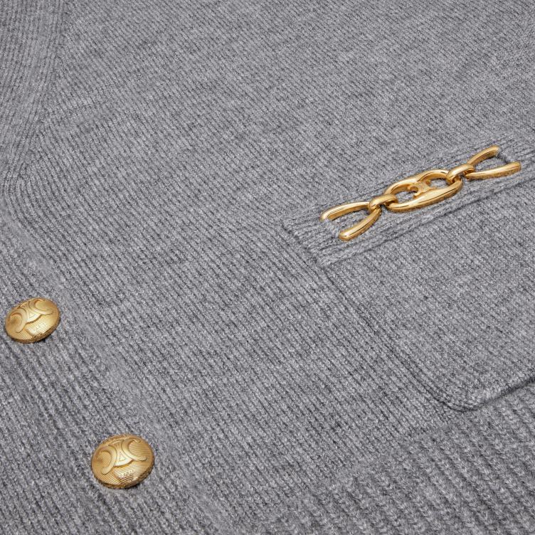 CELINE grijs vest met gourmettes in erfgoed kasjmier 4TLH8614