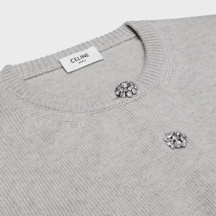 CELINE lichtgrijs triomphe vest van erfgoed kasjmier 4TLH8761