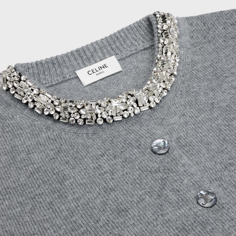 CELINE middelgrijs Geborduurd cropped vest van kasjmier 4TLH8769