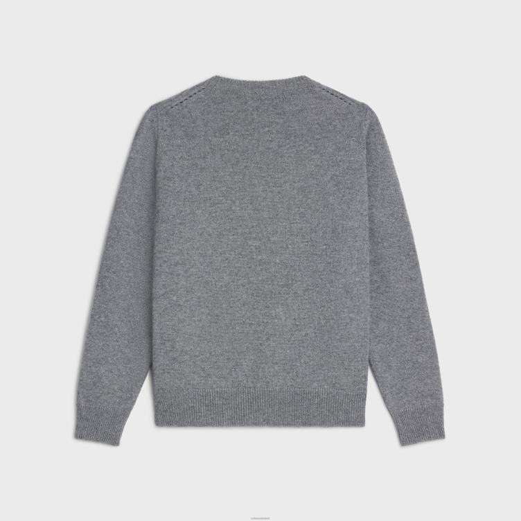 CELINE middelgrijs triomphe trui met v-hals van erfgoed kasjmier 4TLH8758