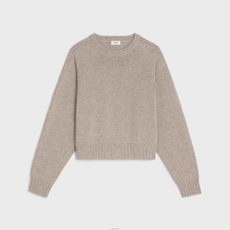 CELINE zand Trui met ronde hals van naadloos kasjmier 4TLH8753