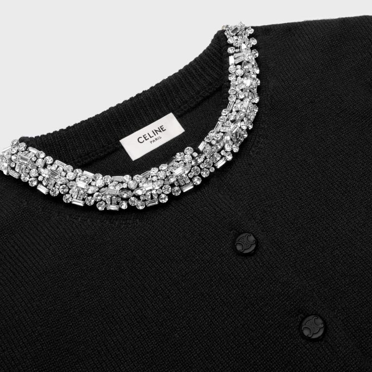 CELINE zwart Geborduurd cropped vest van kasjmier 4TLH8768