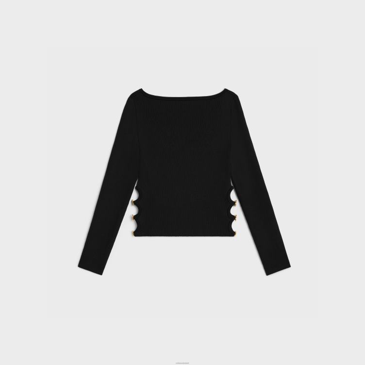 CELINE zwart Top met vierkante kraag van zijde en katoen 4TLH8747