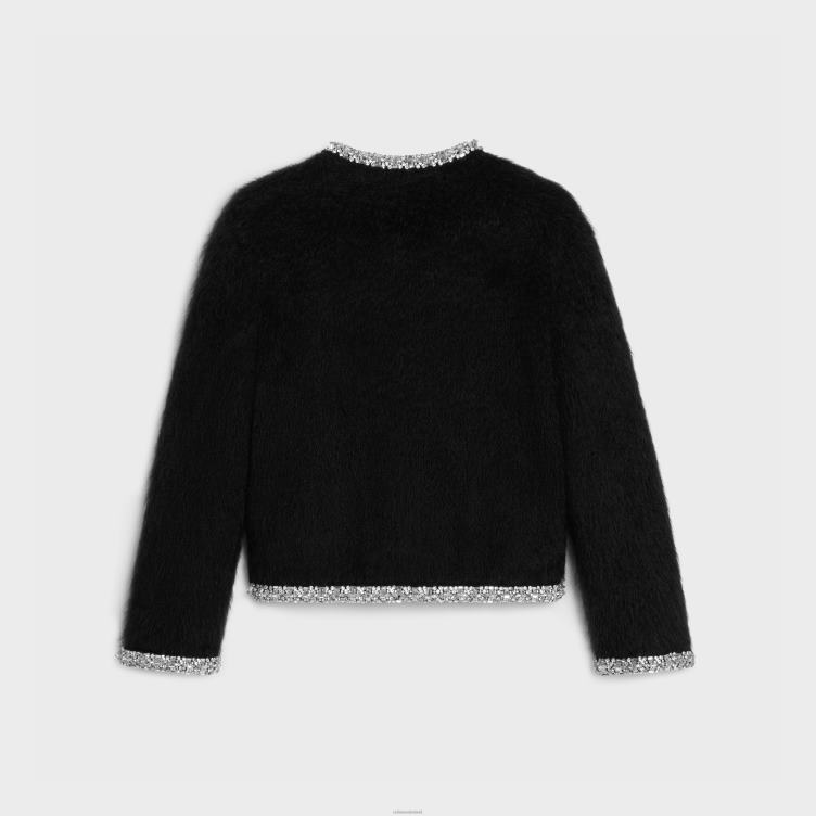 CELINE zwart geborduurd vest van geborsteld mohair 4TLH8616