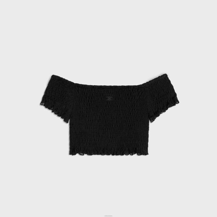 CELINE zwart triomphe crop top van gaufferde zijde 4TLH8640