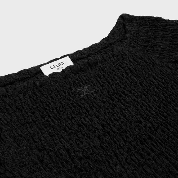 CELINE zwart triomphe crop top van gaufferde zijde 4TLH8640