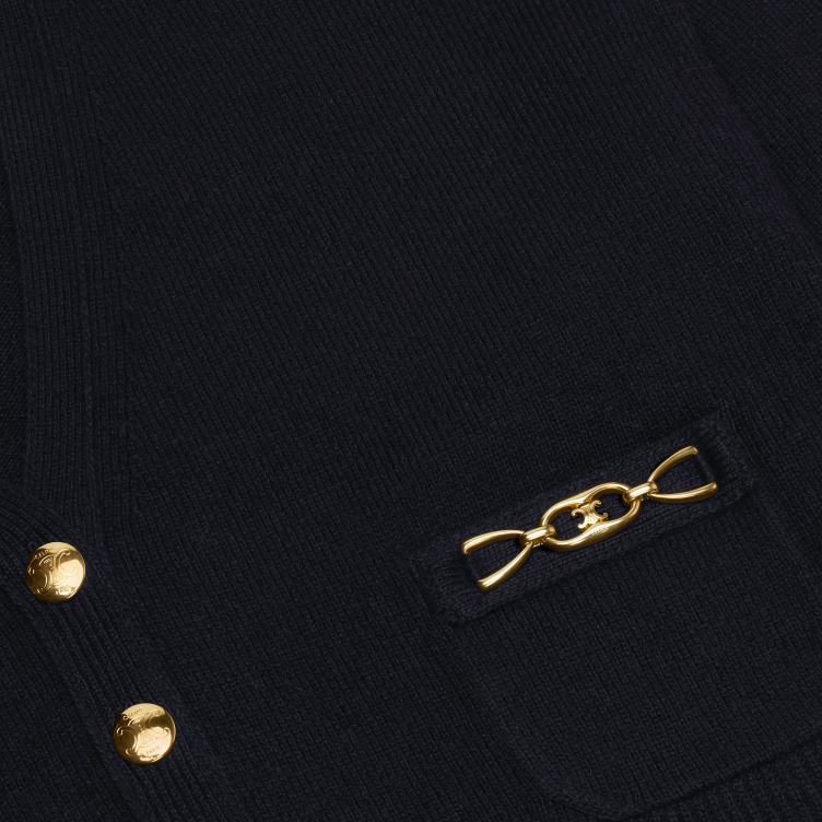 CELINE zwart vest met gourmette in erfgoed kasjmier 4TLH8764