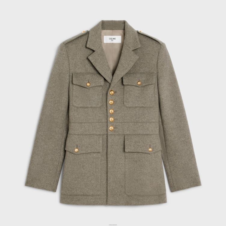 CELINE beige grijs saharienne jasje van diagonaal kasjmier 4TLH8699