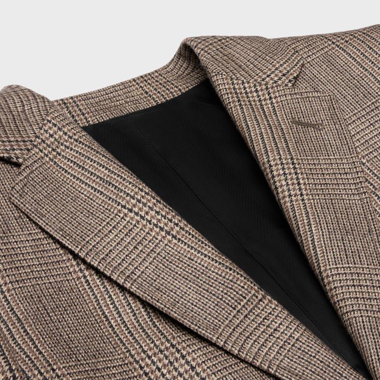 CELINE beige/marron/zwart kort jasje van wol met prins-of-wales-ruit 4TLH8709