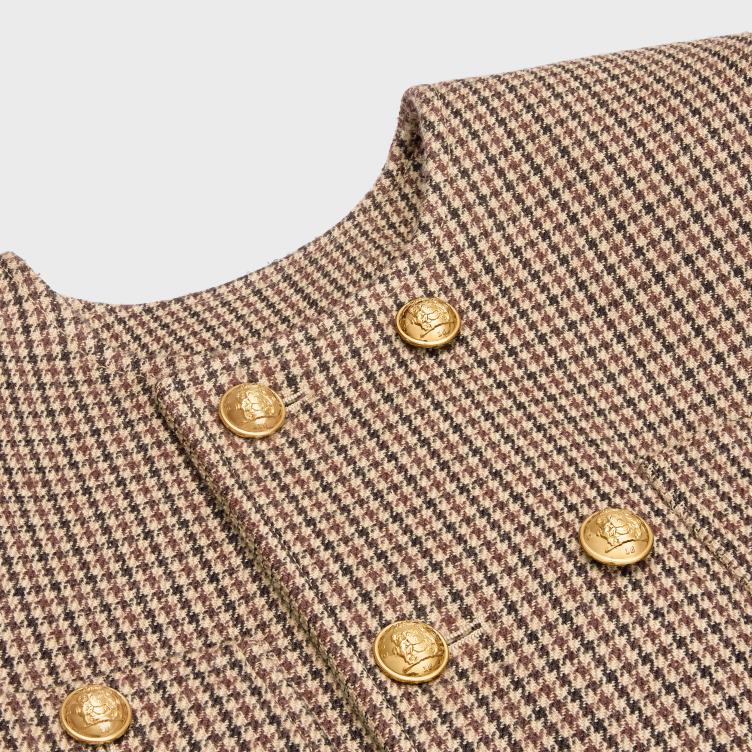 CELINE bordeaux/beige/zwart Chelsea jack van dubbele pied-de-poule-wol 4TLH8692