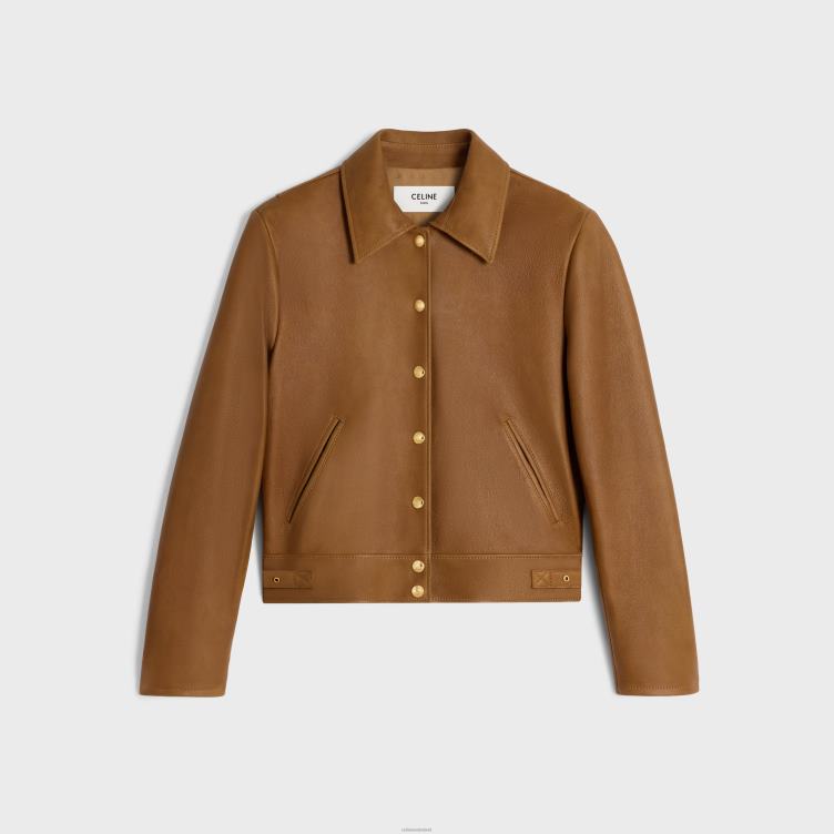 CELINE cognac blousonjack van suède met patina-afwerking 4TLH8625