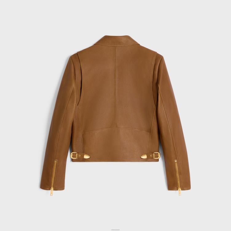 CELINE cognac blousonjack van suède met patina-afwerking 4TLH8625