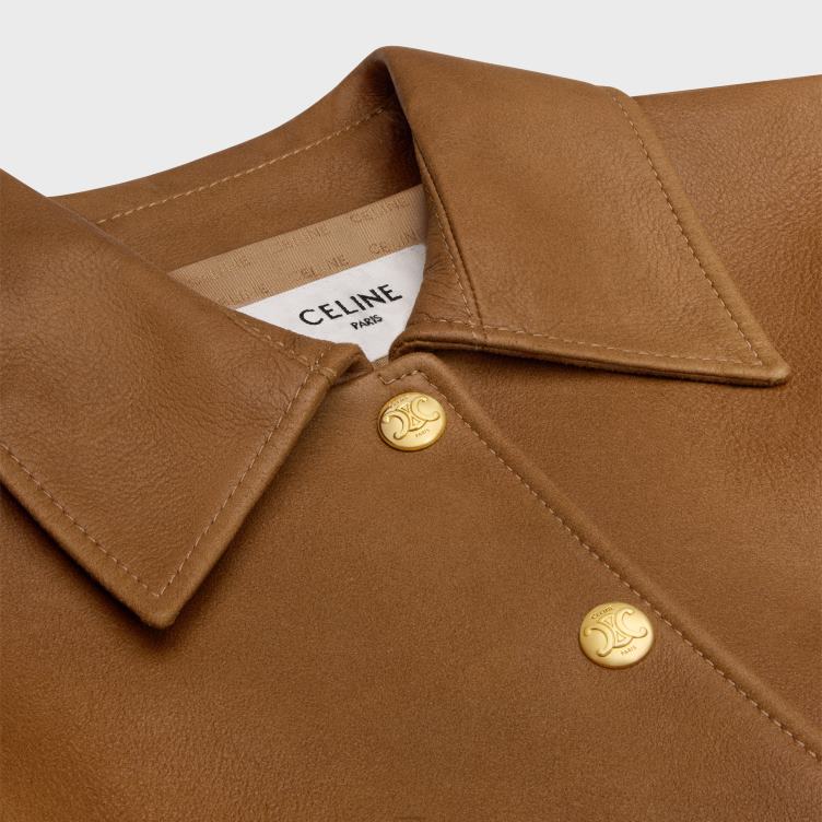 CELINE cognac blousonjack van suède met patina-afwerking 4TLH8625